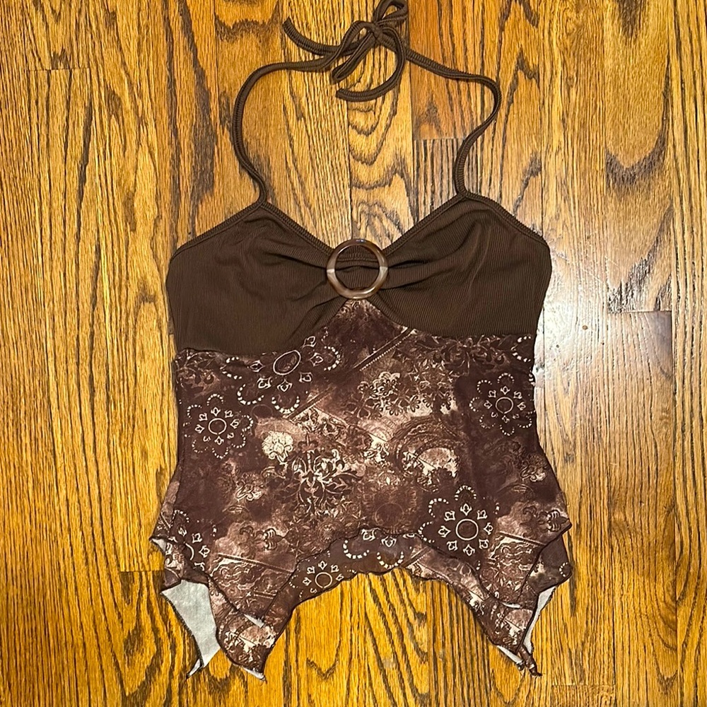 Brown Halter Top with Ring Detail